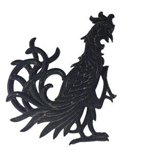 Vintage Black Cast Metal Rooster Wall Decor Rustic Farmhouse Style 8.4" X 7"
